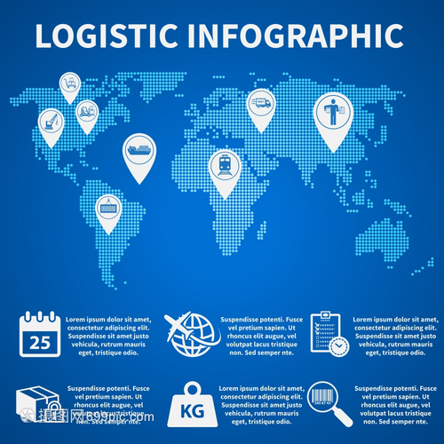 物流货运服务信息图标世界矢量插图上